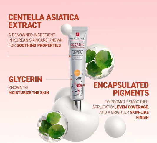Erborian Color Correcting CC Cream with Centella Asiatica, Fair (Clair) - Light Multi-Purpose Facial Concealer with Illuminating Finish Soothes & Hydrates - SPF Korean Skincare Skin Perfector - 0.5 Oz